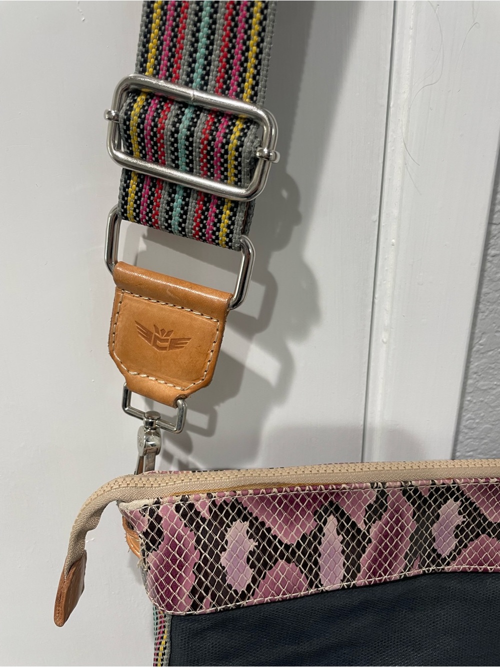 Consuela Crossbody Bag with Pink Snake Trim and Black Body - Picture 6 of 9